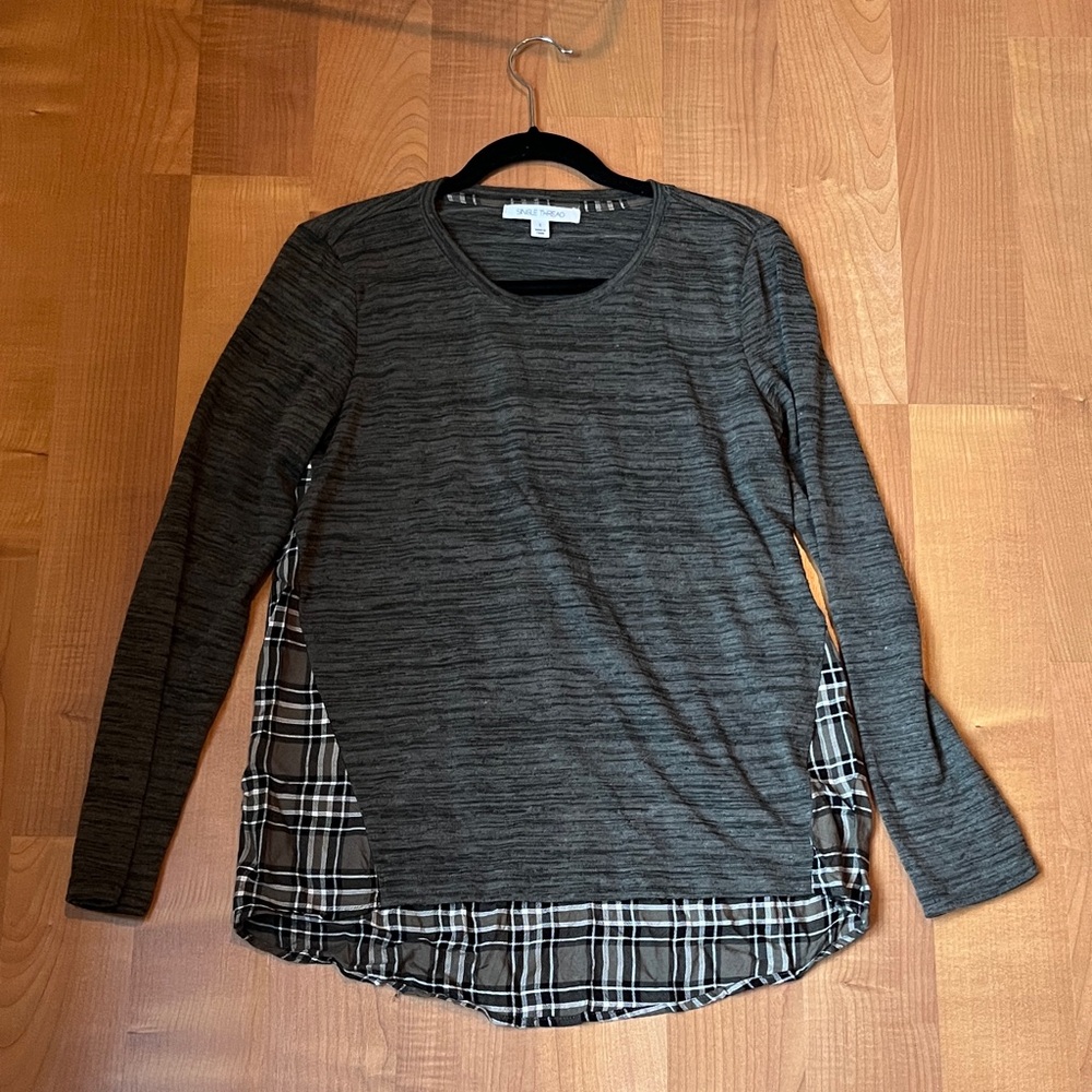 Charcoal Women's Tunic with Plaid Accent